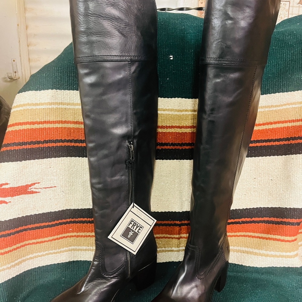 Frye Black Over-the-Knee Leather Boots with Side Zip Kendall